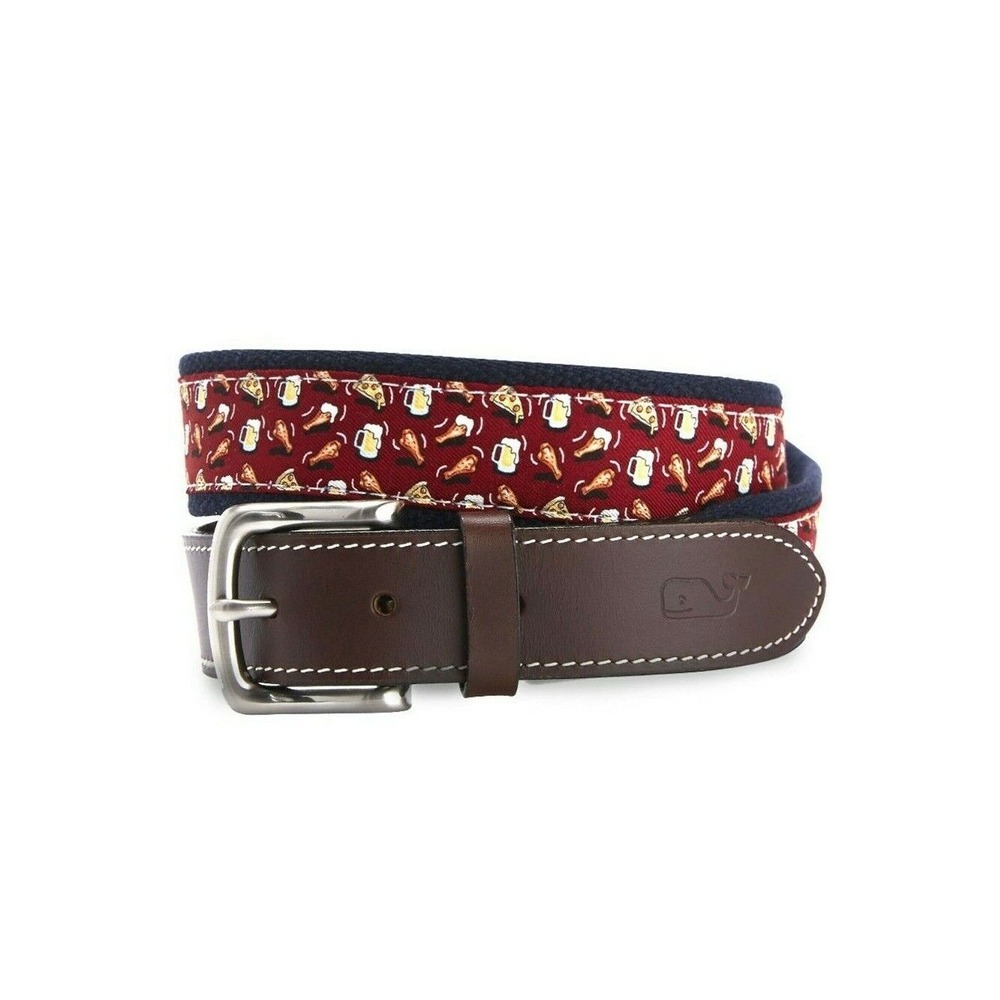 Vineyard Vines Pizza‎ Wings & Beer Canvas Club Belt Crimson Size 30 1A2118 603
